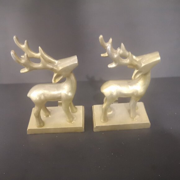 VTG Set of 2 - Heavy & Sturdy Brass Reindeer Mantel Christmas Stocking Holders - Picture 3 of 3